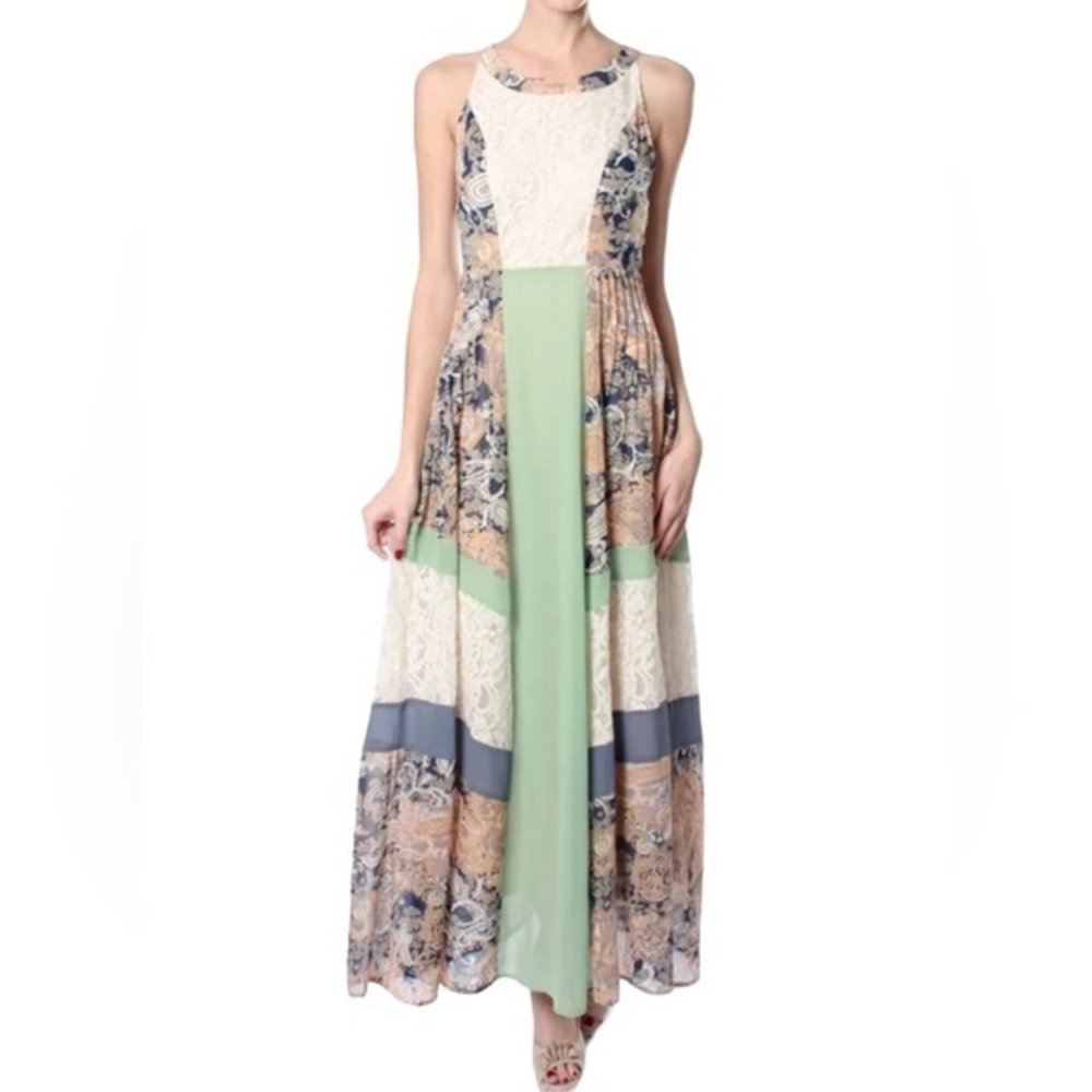 Anthropologie Rye Maxi mint and peach lace dress